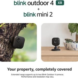 Blink Outdoor 4 XR + Mini 2 — Wireless and plug-in security cameras, motion detection, extended range. Sync Module XR included — 1 camera system + Mini 2 (Black)