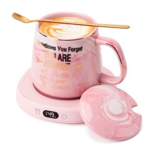 Coffee Mug Warmer & You are Awesome Mug Set, Electric Cup Warmer for Desk, Beverage Warmer with 3 Temperature Setting, 8-Hours Auto Shut Off