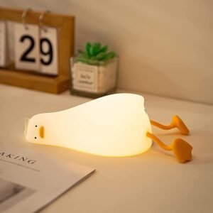 HAPPYBAG LED Lying Flat Duck Night Light, 3 Level Dimmable Nursery Nightlight,Cute Lamps Silicone Squishy Light Up Duck,Rechargeable Bedside Touch Lamp for Breastfeeding Toddler...