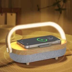 Nightstand Lamp with Wireless Charger,Unique Gifts for Women 4 in 1 Touch Bedside Lamp,Bluetooth Speaker Lamp,Portable Phone Holder,Dimmable LED Night Light Birthday Gifts for...